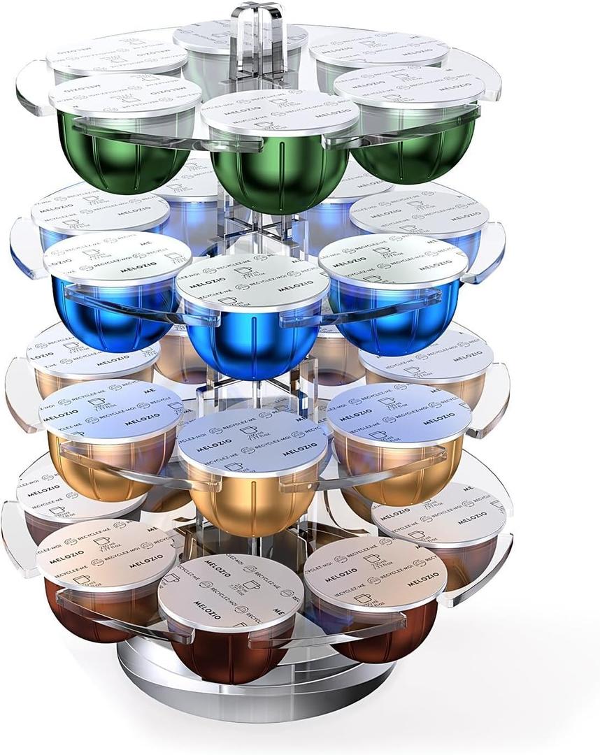 Coffee Pods Holder Acrylic Carousel Stand Compatible with 28 Nespresso Vertuo Capsules And Dolce Gusto Capsules Storage Organizer for Small Countertop