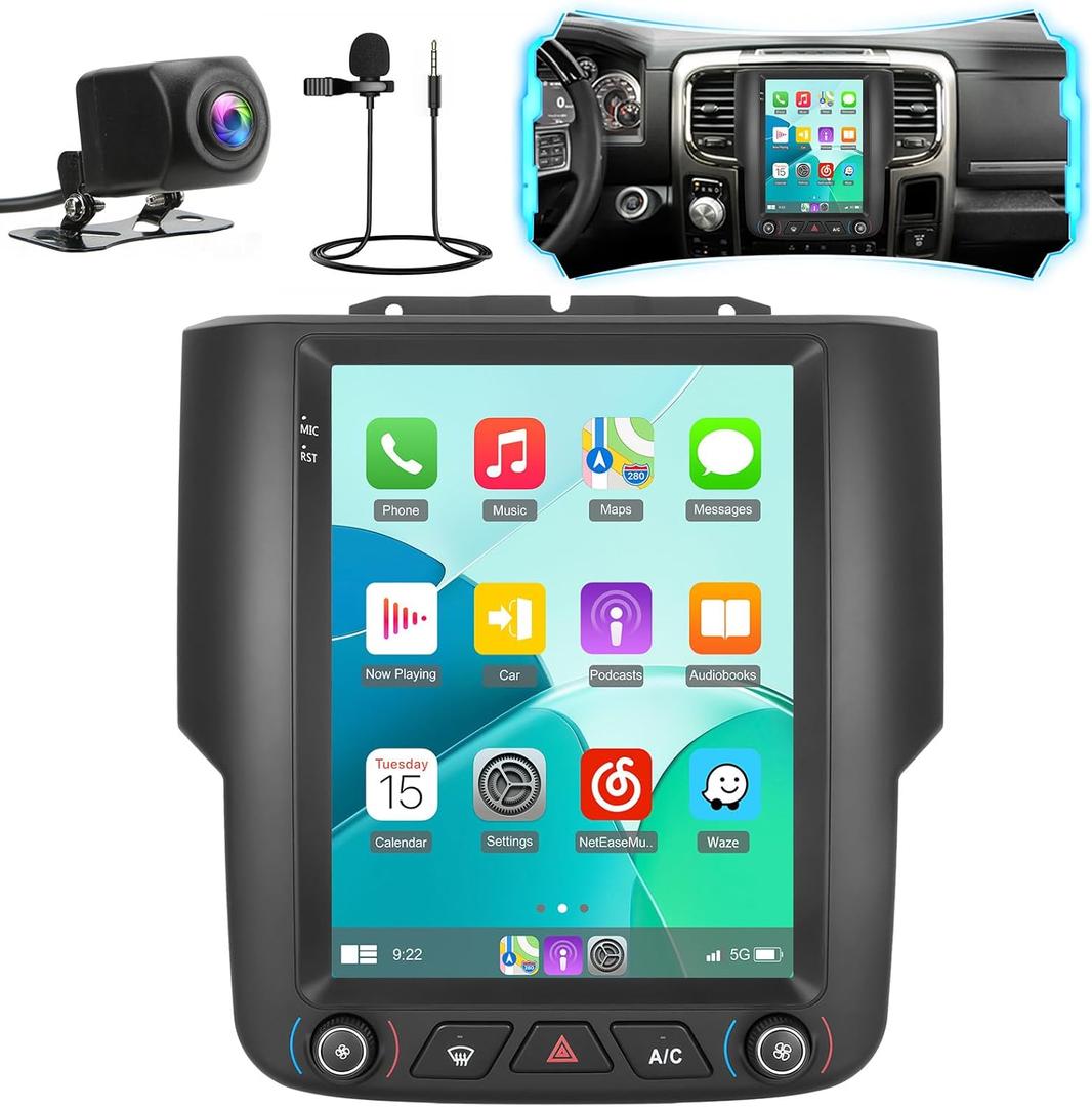 Roinvou [2G+64G] Car Radio for Dodge RAM 1500 2500 3500 2013-2018(Auto A/C) with Wireless Carplay/Android Auto, 9.7 Inch Android 13 IPS Touch Screen Car Stereo, Bluetooth, GPS Navi, WiFi, SWC, 28UI
