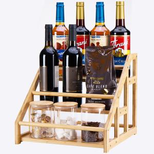 Bamboo 3-Tier Coffee Syrup Rack Organizer - 12 Bottle Holder, Coffee Bar, Rack & Countertop Storage for Kitchen, Natural