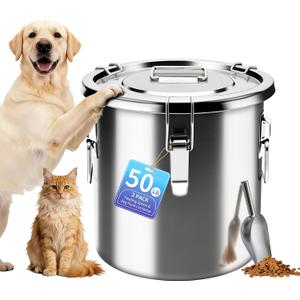 50 lb Stainless Steel Dog Food Storage Container, Airtight Metal Pet Food Storage Bin with Lid and Scoop, Large Dog Food Container for Dry Food, Keep Fresh, Easy to Clean