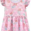 AQHOFSV Baby Girls Flutter Sleeve Princess Cartoon Printed Dress Toddlers Spring Summer Mermaid Printed Dress 1-8Y, X-Large, Pink1 (XL)
