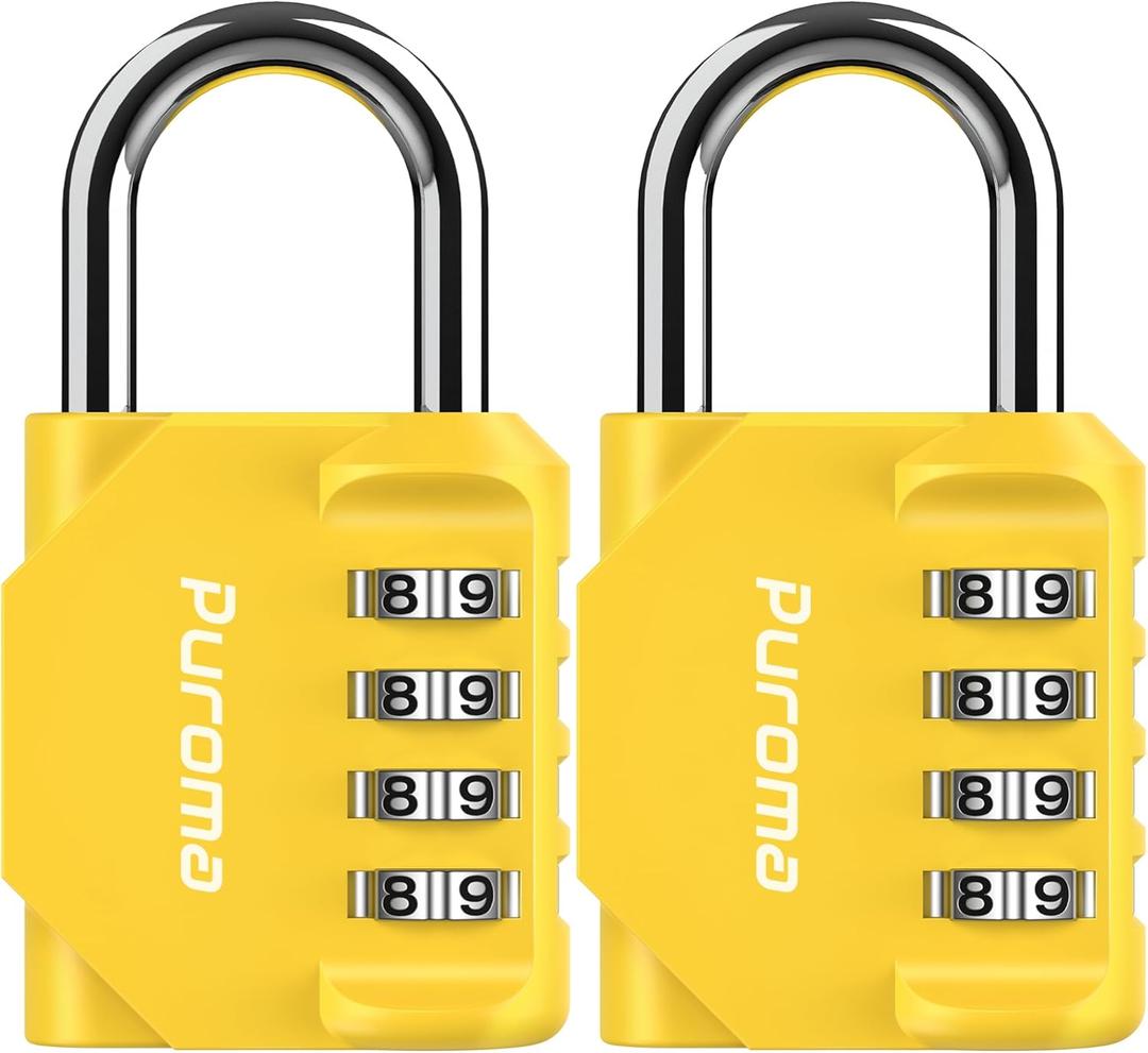 Puroma 2 Pack Combination Lock for Locker 4 Digit Outdoor Waterproof Padlock for School, Gym, Sports, Fence, Toolbox, Gate, Case, Outdoor, Hasp Storage, Cabinets (Yellow)