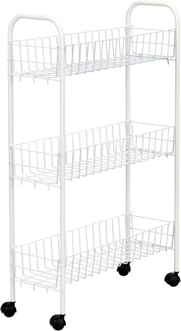 Household Essentials 05121 Slim Line 3-Tier Metal Storage Cart | Laundry Room Rolling Organizer | White, 29.875" x 19.5" x 7"
