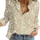Dokotoo Women's Casual V Neck Alicia Floral Print Roll Up Long Sleeve Chiffon Button Down Blouses Bohemian Top Shirts (Beige, L)