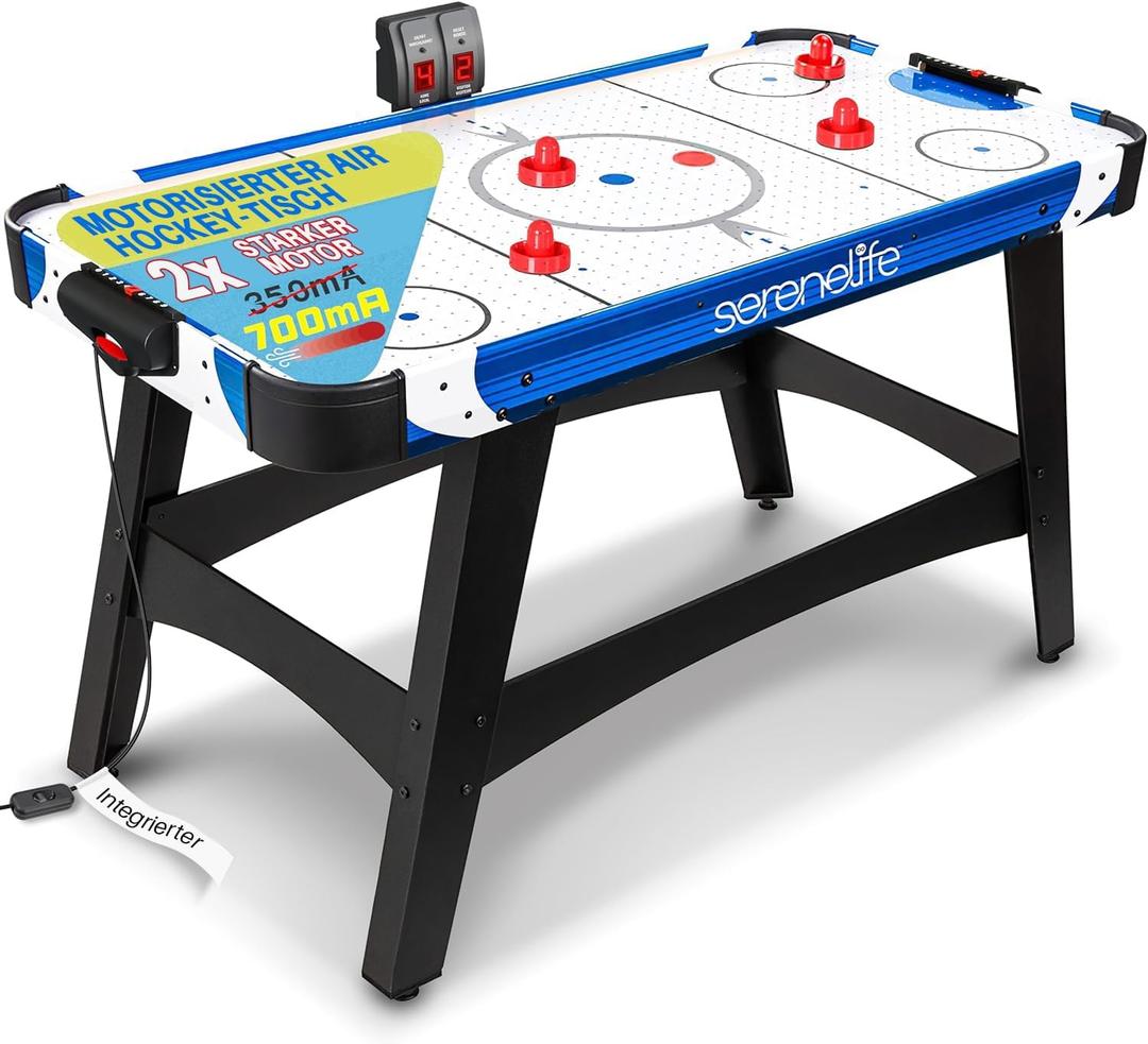 SereneLife 54 Inch Air Hockey Game Table w/Powerful Motor, Light-up Scoreboard, AC in Line Power Switch Includes 2 Pucks, 2 Pushers