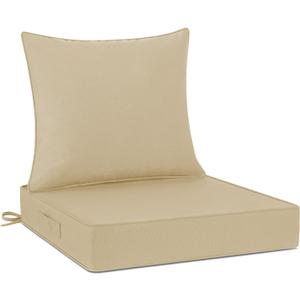24x24 Outdoor Cushions for Patio Furniture, Washable Deep Seat Patio Cushions with Removable Cover, Waterproof Outdoor Cushions with Non-Slip Ties and Handle, Patio Chair Cushions with Back, Khaki