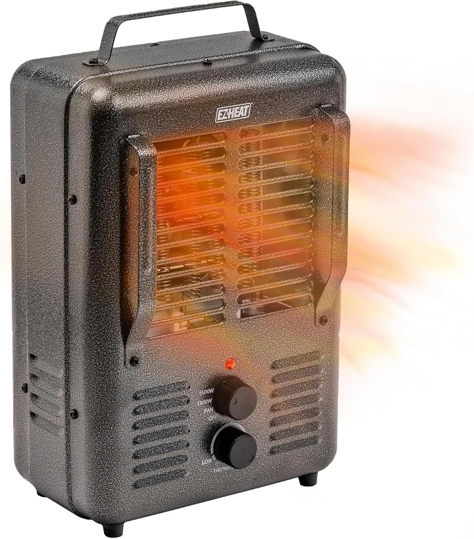EZHEAT 1,500Watt Portable Milkhouse Style Utility Space Heater with Adjustable Thermostat, Overheat Protection, and Safety TipOver Switch, Speckled Gloss, MTFH01C