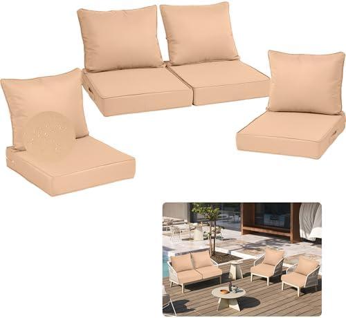 PZDJUMO Deep Seat Patio Cushions 24 x 24 Inch Waterproof Outdoor Chair Cushions Set of 48 Loveseat Cushions for Outdoor Furniture 5'' Thick Patio Furniture Cushion with Handle Straps, Beige