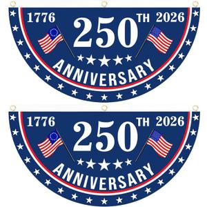 2PCS USA Anniversary 250th Flag, 1.5X3 FT Anniversary Fan Flags, Yard Signs Hanging Decor for Outdoor, Front Door, Porch, Welcome Backdrop with Brass Grommets (Style 1)