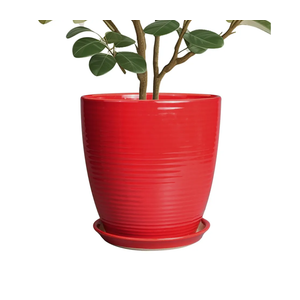 Ceramic Planter 10 Inch - Ceramic Pot for Plants Large Plant Pot Indoor with Drainage Hole and Saucer Round Outdoor Planter Modern Flower Pot for Garden House Red