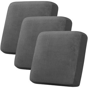 H.VERSAILTEX Velvet Stretch Couch Cushion Cover Plush Cushion Slipcover for Chair Loveseat Sofa Cushion Furniture Protector Seat Cushion Sofa Cover (3 Piece XL Sofa Cushion Covers, Grey Striped)