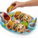 2 Pack Blue Ceramic Taco Holder, Shark Sushi Plate, Funny Handmade Kitchen Salad Plates with Dipping Sauce Bowl, Microwave/Oven/Dishwasher Safe Plates, Holiday Birthday Gifts for Shark Party Lovers