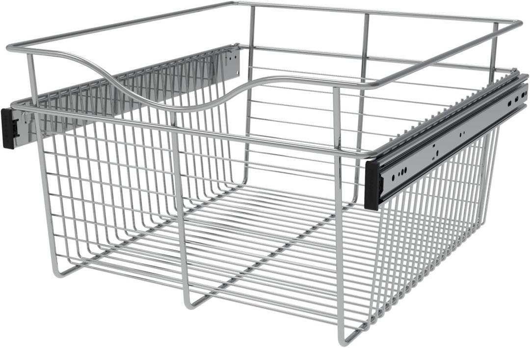 Chrome 18" Classic Closet Wire Basket Standard
7.3" Height, Full-Extension Soft-Closing Pull-Out Slides, Lift-Out Removable Steel Wire Basket, Easy-Access Closet Storage