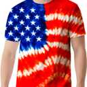 Men's Tie Dye Shirt Hipster Hip Hop Short Sleeve Hippies Senior Tees T Shirts for Men (American Flag) XXL