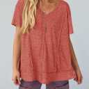 Tankaneo Womens Oversized Tshirts Knit V Neck Short Sleeve Tunic Tops Summer Casual Loose Fit Tee Shirts Orange Red (Red)