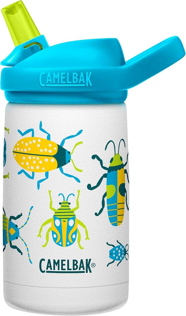 CamelBak Eddy+ Kids Bite Valve Straw Insulated Stainless Steel Water Bottle Bugs, 12oz