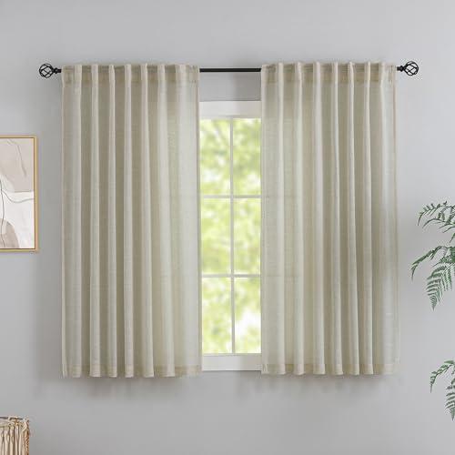 Flax Linen Curtains 72 Inch Length - Shabby Chic Rustic Farmhouse Decor Back Tab Loop Pocket Light Filtering Semi Sheer Soft Woven Textured Curtains for Reception Room,Beige Sand Set of 2 Panels