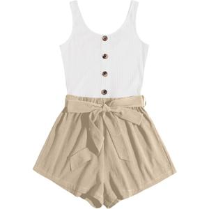 SOLY HUX Casual Summer Rompers for Women Sleeveless Vacation Outfits Short Jumpsuit (Medium, Multicoloured Colorblock)