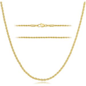 Necklace 14k Gold Chain for Women 2mm Rope Gold Chain Necklace Womens Men Non-Tarnish & Dainty Necklaces for Women Men All Lengths 16-26 Inches