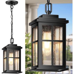 VIANIS Outdoor Pendant Lights for Porch, Matte Black Outdoor Hanging Lights with Adjustable Chain, Modern Waterproof Outside Chandelier for Front Door, Anti-Rust Exterior Ceiling Lanterns for Entryway (10 in - No Sensor)