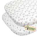 Muslin Bassinet Sheet for Baby Girl Boy, Boho Bassinet Sheets Fitted for Oval Hourglass Rectangular Bassinet Mattress Pad(32"x16"x5.5") 2 Pack, Soft Breathable Rayon Made Form Bamboo, Floral Pink