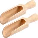 2 PCS Wooden Spoons, 5.5 In Natural Beech Wood Bath Salt Scoop, Beechwood Flour Coffee Wooden Multifunctional Kitchen Small Scoop for Jars Canisters (skin color)