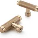 10 Pack 2 Inch Brushed Gold Cabinet Knobs Knurled Kitchen Cabinet Knobs Gold Drawer Knobs Dresser Knobs Kitchen Knobs for Cabinets Knobs for Cabinets and Drawers T Bar Knobs (Single Hole Knob)