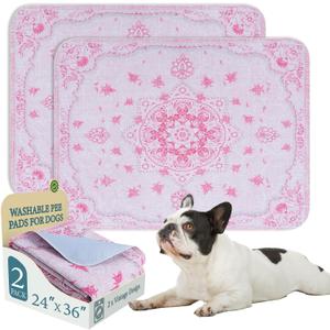 Homimp Washable Pee Pads for Dogs, 2 Pack Reusable Puppy Pads Waterproof, Absorbent and Leakproof Dog Pee Pads, Non Slip Puppy Training Pads, Pet Mat for Floor,Crate,Couch,Whelping,Pink, 24"x36"