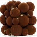 36PCS Velvet Christmas Ornaments Set Mixed Flocked Balls Ornaments Shatterproof Christmas Tree Decorations for Holiday, Party, Home(Brown)