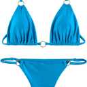 Women Bikini Set Two Piece Swimsuit Sexy Thong Bathing Suit Halter Triangle Tops Cheeky Bikini (Medium, Blue)