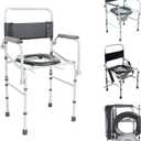 Drop Arm Bedside Commode, Commode Toilet with easy clean Seat and Backrest, 330lbs Capacity, Removable Bucket and Splash Guard, Adjustable Height Portable Toilet for Adults, Black Color