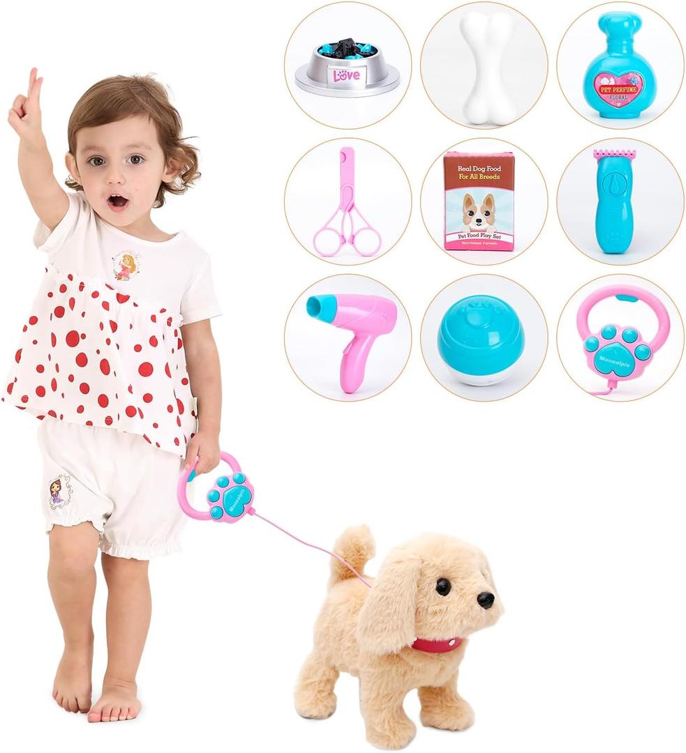 Walking Dog Toy - Toddler Dog Toys for Girls Aged 2+, Singing, Barking, Talking Golden Retriever Plush Puppy with Leash, Interactive Dog Toy Playset Gift for Kids, Boys and Girls
