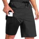 G Gradual Mens Swim Trunks with Compression Liner 7"/9'' Quick Dry Board Shorts Swimsuit Bathing Suit for Men Zipper Pockets (Black, XXXL)