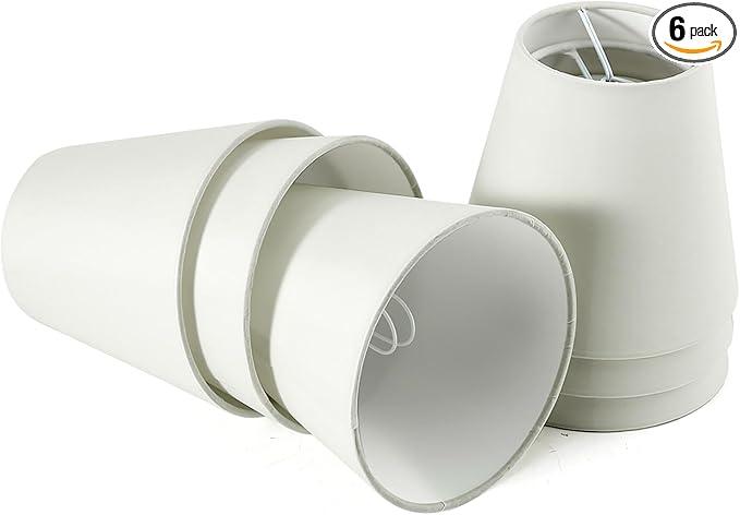 Fuloon Small Lamp Shades Clip on Bulb, Modern European Style Mini Lamp Shades for Chandelier, French Country White Chandelier Lampshades, 3.5x5.1x5.5 in, 6 Pack (Linen White)