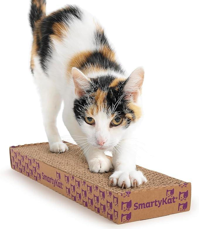 SmartyKat Super Scratcher Corrugated Cat Scratcher and Scratch Pad for Cats, Catnip Infused with Catnip, Scratchers for Indoor Cats and Kittens, Cardboard Scratching Post, Size: One Size, 16.38"L x 4.38"W x 1.5"H