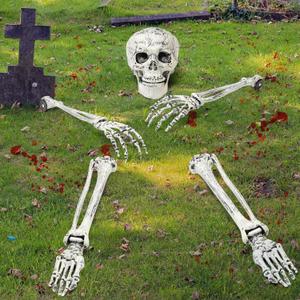 Leyndo Realistic Black Plastic Skeleton Stakes Halloween Decoration Set of 5 Skeleton Skull, Arms, Legs & Feet for Outdoor Yard, Garden, Graveyard Decor
