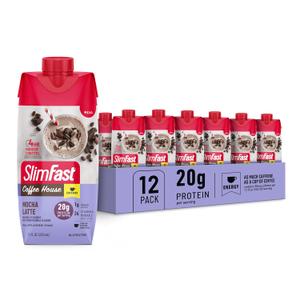 SlimFast Protein Shake, NEW Mocha Latte- 20g Protein, Meal Replacement Shake Ready to Drink, High Protein with Low Carb and Low Sugar, 24 Vitamins and Minerals, 11 Fl Oz (Pack of 12) (EXP 09/24/26)