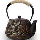 Japanese Tetsubin Cast Iron Teapot, 40oz (1200ml) Enamel-Coated Stovetop Kettle with Stainless Steel Infuser & Heat-Resistant Handle, Traditional Iron Pot for Tea Ceremony (Black Gold)