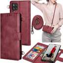 Galaxy A42 5G Wallet Case, Tekcoo Crossbody Shoulder Carrying Purse Cover with RFID Blocking Card Slots Holder Flip PU Leather [Detachable Magnetic Hard Case] for Samsung Galaxy A42 5G [Wine Red]