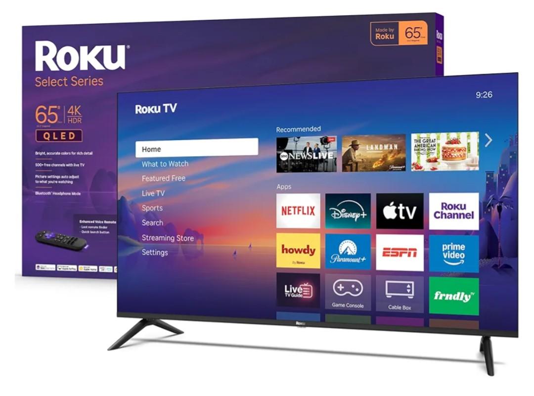 Roku Smart TV 2026 – 65-Inch Select Series, 4K QLED TV – Roku TV with Voice Remote – Flat Screen QLED Television with Wi-Fi for Streaming Live Local News, Sports, & Movies – Bluetooth Headphone Mode