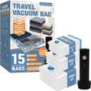15 Pack Travel Vacuum Storage Bags with Rechargeable Wireless Electric Pump, Travel Packing Bags for Luggage and Suitcase, Carry-on Size Compression Space Saver for Clothes and Clothing