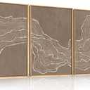 Abstract Line Wave Framed Canvas Wall Art Set, Geometric White Tan Art Painting, Modern Minimalism Wall Decor, Neutral Art Print for Living Room, Bedroom, Dining Room, Office-16 x24 x3