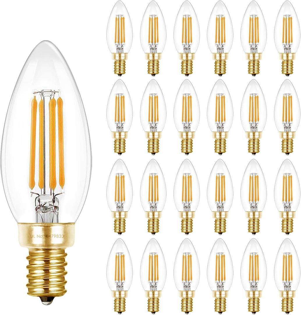Hizashi E12 Candelabra Bulb 40 Watt 90+CRI LED Chandelier Light Bulb Dimmable, B10 LED Candelabra Light Bulbs, 4W, 450LM 2700K Warm White, Candle Light Bulbs, UL Listed, 24 Pack