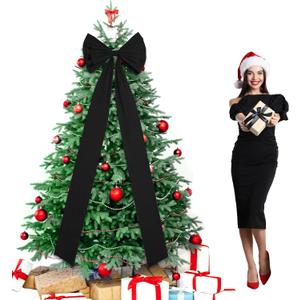 Extra Large Christmas Tree Topper Bow 71 x 24 Inch Christmas Wreath Bows Giant Velvet Decorative Bows with Long Streamers for Home Holiday Front Door Patio Indoor Outdoor Decor Party Supplies(Black)