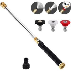 High Pressure Jet Nozzle Power Washer Wand for Garden Hose, Hydro Jet High Pressure Washer Tools with 3 Different Nozzles and Hose Quick Connectorsfor Patio Car Pet Window Glass Black