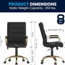 Flash Furniture Whitney Mid-Back Swivel LeatherSoft Desk Chair with Wheels, Padded Seat and Armrests, Adjustable Height Padded Office Chair, Black