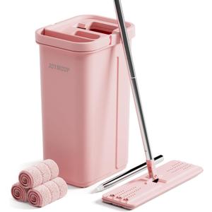 JOYMOOP Pink Mop and Bucket with Wringer Set for Home, with 3 Reusable Microfiber Mop Pads, Hands-Free Self-Cleaning System, Suitable for Floor Cleaning and Wall Cleaner
