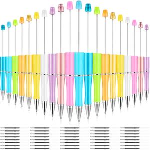 Outus 20 Pcs Easter Beadable Pens, Plastic Bead Pens Bulk Colored, Black Ink Beaded Pen Cute DIY Pen, Extra Refills for Make Gifts for Women Men Wedding Graduation Gift Office Supplies(Macaroon Color)