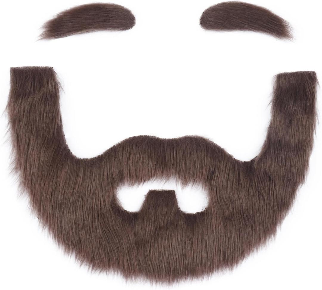 Miss U Hair Fake Mustache and Eyebrows Self Adhesive Fake Beard Costume Facial Hair for Cosplay Halloween Party (Brown)