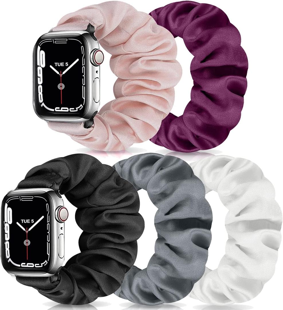 Scrunchie Watch Bands for Women Compatible with Apple Watch 38mm 40mm 41mm 42mm 44mm 45mm, Elastic Scrunchy Replacement Band Soft Stretchy Band For iWatch Series 7/6/5/4/3/2/1/SE (A(Gray/Black/Pink/Purple/White)) Scrunchie Watch Bands for Women Compatible with Apple Watch 38mm 40mm 41mm 42mm 44mm 45mm, Elastic Scrunchy Replacement Band Soft Stretchy Band For iWatch Series 7/6/5/4/3/2/1/SE (A(Gray/Black/Pink/Purple/White))